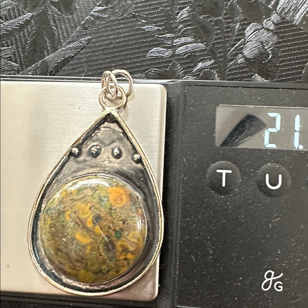 Artisan FRUIT JASPER Teardrop Pendant with Green and Yellow Hand Crafted #9140 - Picture 11 of 15